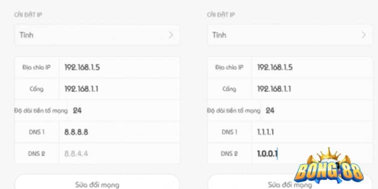 sử dụng dns 1.1.1.1 vào bong88 khi bị chặn